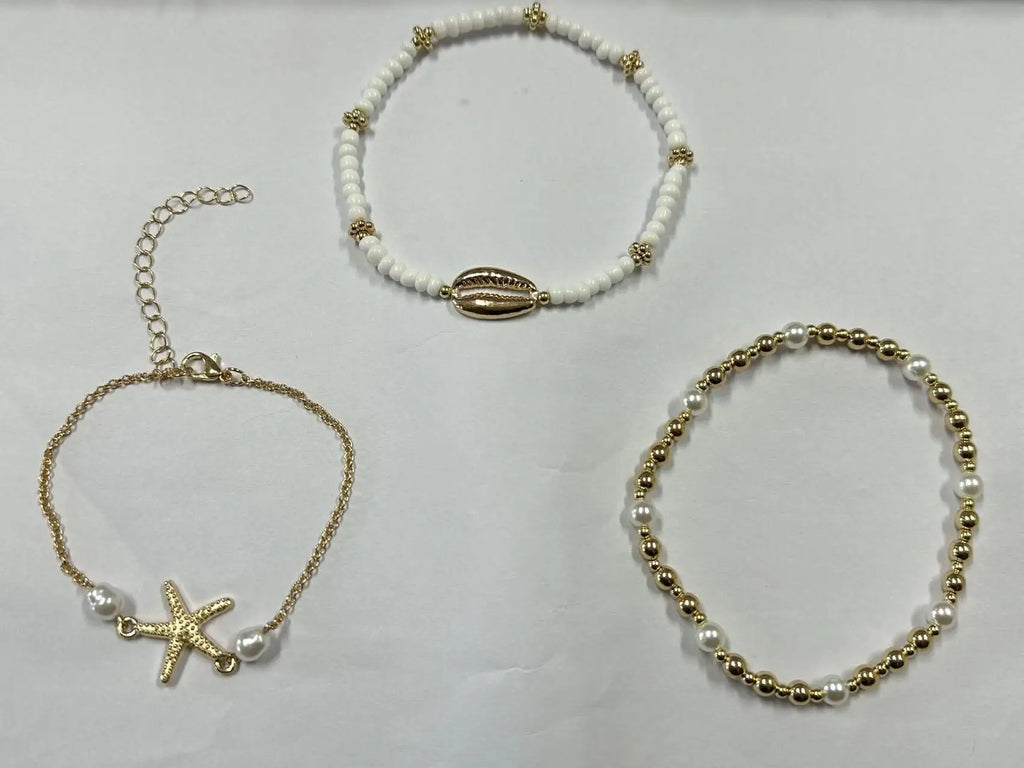Cadena de Tobillo Mediterránea — Perlas, Conchas y Estrella de Mar