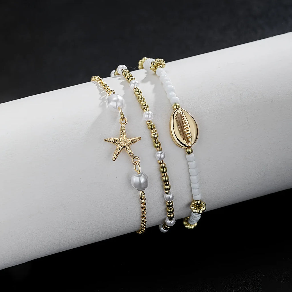 Cadena de Tobillo Mediterránea — Perlas, Conchas y Estrella de Mar