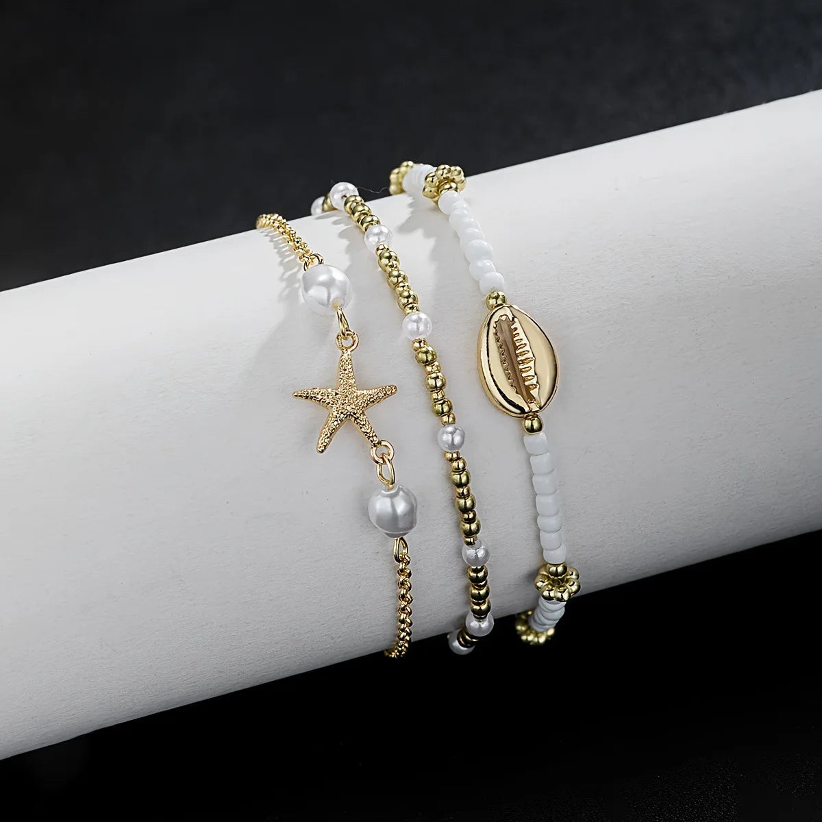 Cadena de Tobillo Mediterránea — Perlas, Conchas y Estrella de Mar
